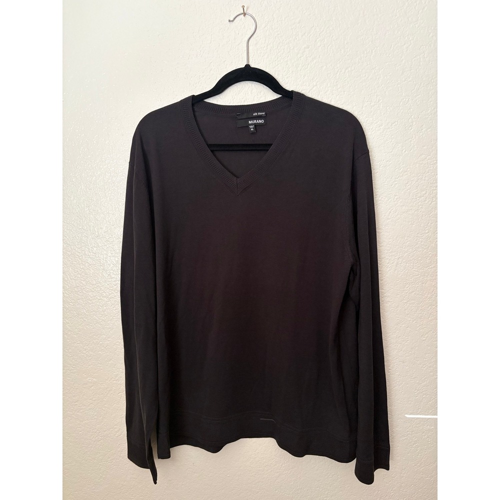 Murano Silk Blend Black Long Sleeve VNeck Sweater Pullover Preppy Classic Luxury